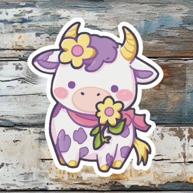 Cute Cow Die Cut Vinyl Sticker for wholesale by Prairie Chicken Sticker Shop & Gifts