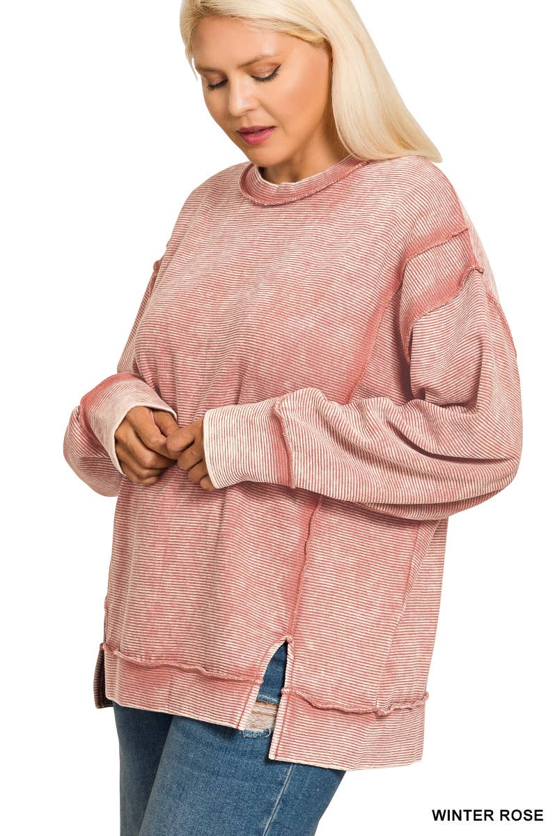 42POPS - Wholesale Sweatshirt - Women's - .._ 0815 Plus Acid Washed Exposed Seam Sweatshirt SI-286136