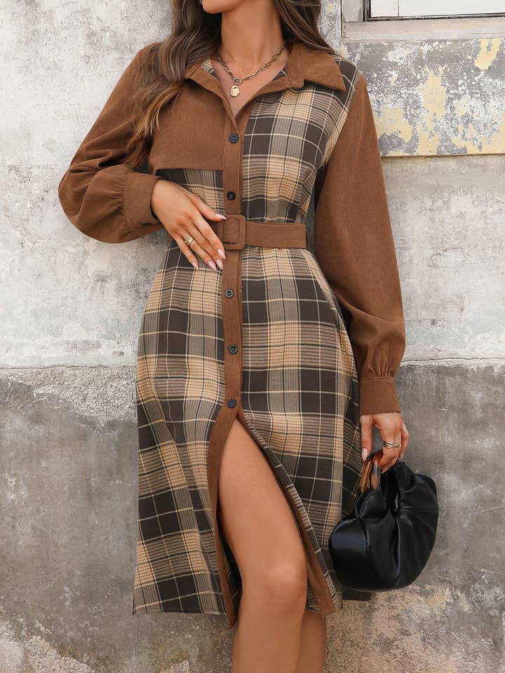 Plaid Patchwork Shirt Dress for wholesale by Hope & Sunshine