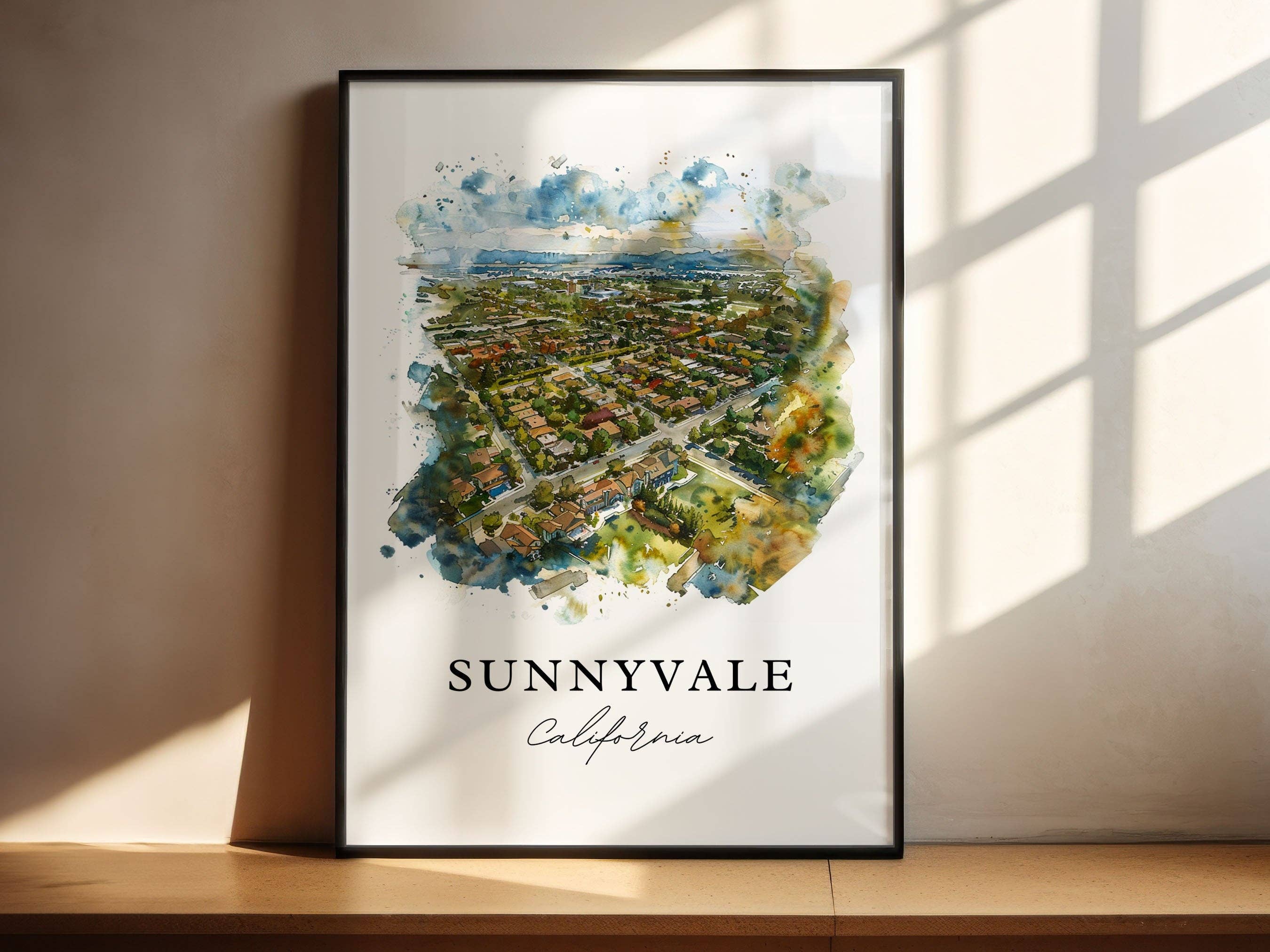 Premium Travel Art – Engroshandel Kunsttryk – Sunnyvale Californien Kunst, Sunnyvale Print, Sunnyvale Akvarel Kunst, Sunnyvale CA Gave,3