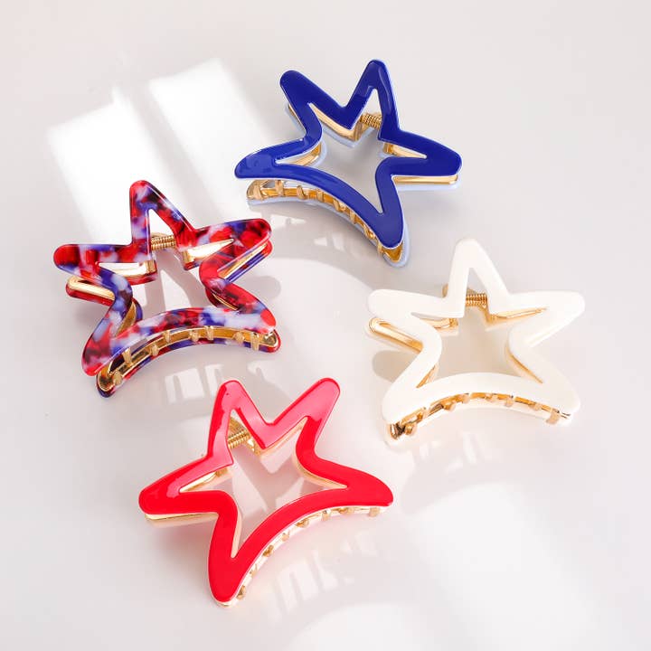 Adorro - Wholesale Hair Clip - Women's - Americana Star Medium | Medium Metal Star Claw Clip
