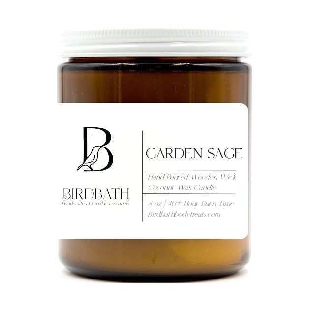 Garden Sage Coconut Wax Candle With Wooden Wick- 8 oz for wholesale by Birdbath