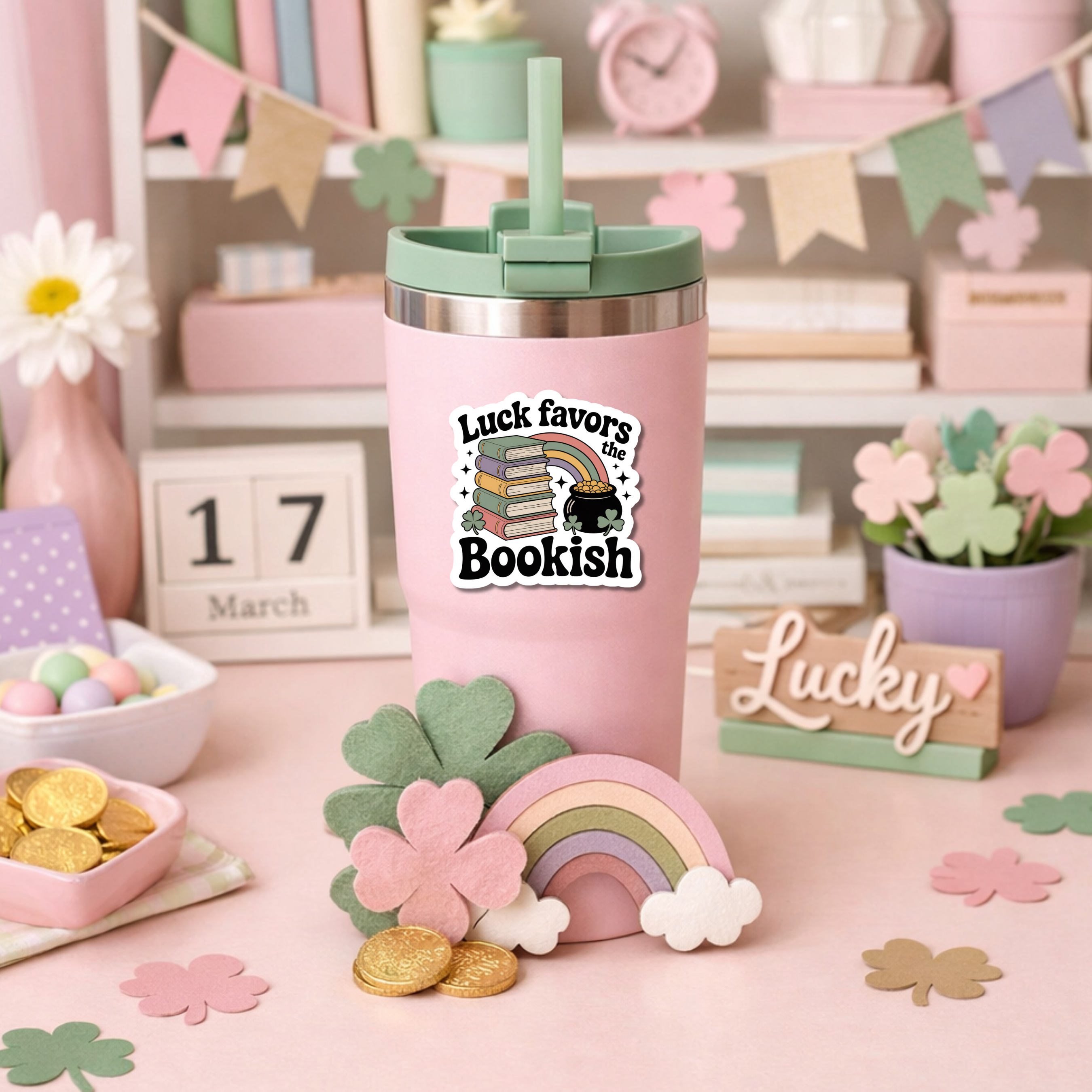 Auburn Row Design - Wholesale Sticker - St Patricks Day Bookish Die Cut Sticker3