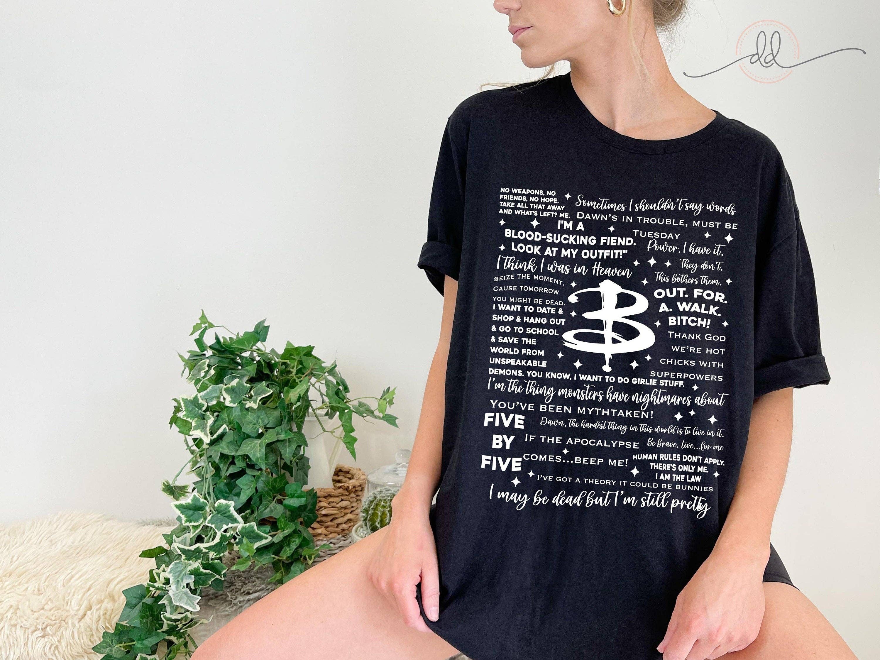 The Detailed Diva - Wholesale Screen Printed T-Shirt - Women's - Buffy Quote Collage Tee–Graphic T-Shirt for Fans of the Show0