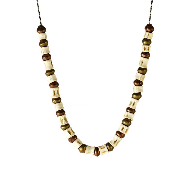 ASTALI - Wholesale Beaded/Pearl Necklace - Fish Vertebrae Necklace - White Bones & Brass/Copper Beads1