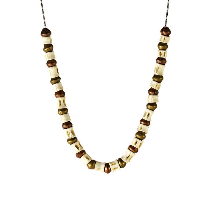 ASTALI - Wholesale Beaded/Pearl Necklace - Fish Vertebrae Necklace - White Bones & Brass/Copper Beads1