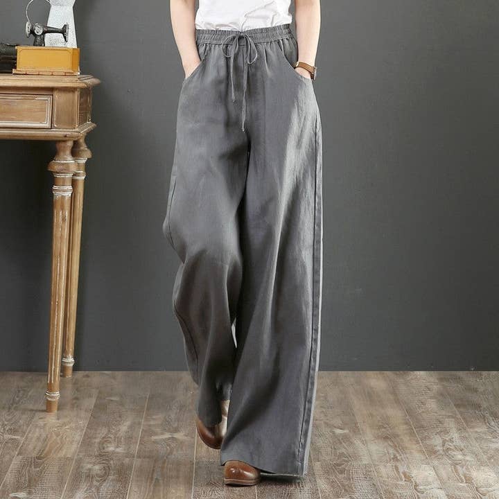 FurDecoration - Wholesale Pants - Women's - Ultra Baggy High Waist Linen Pants for Women