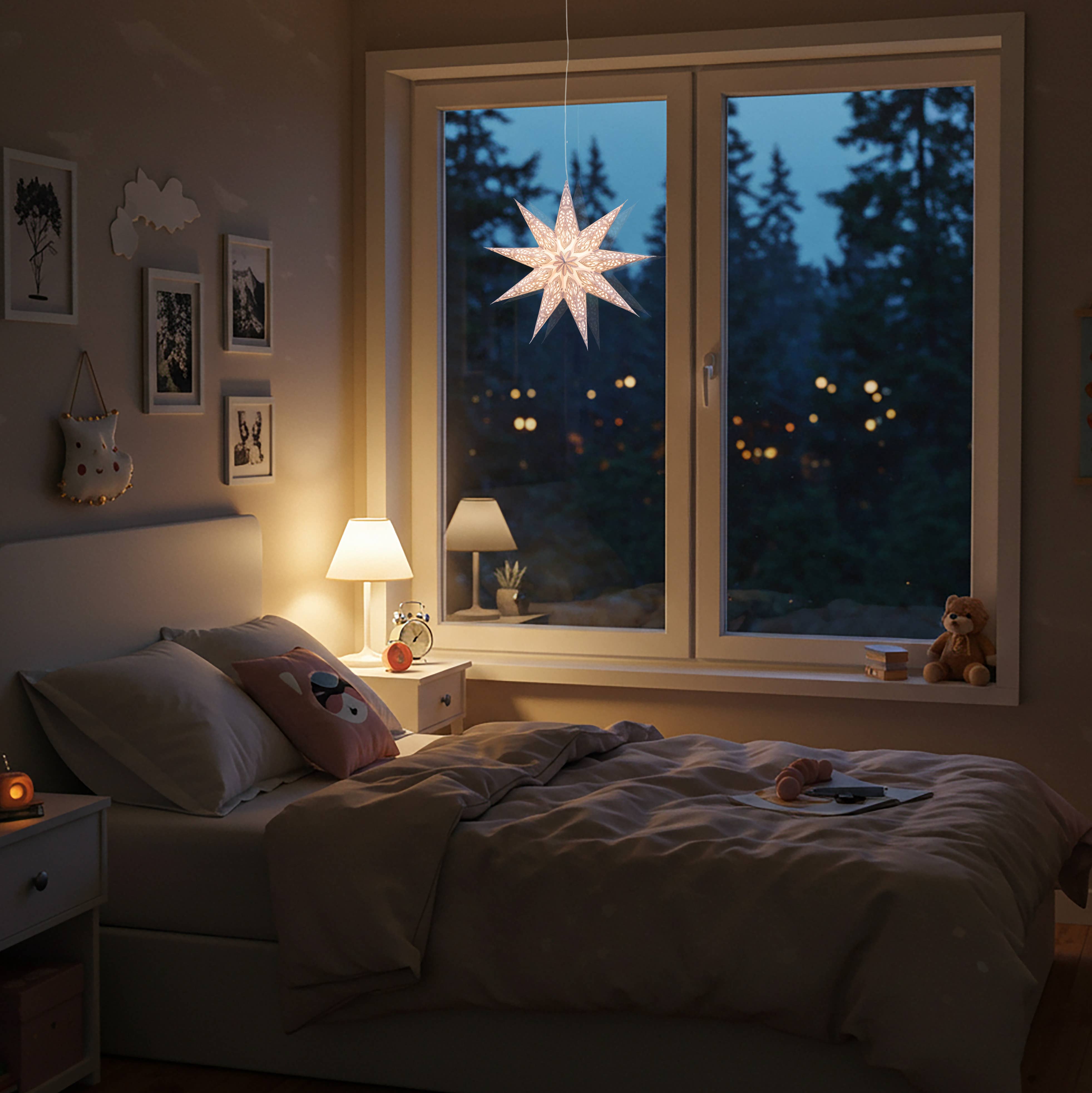 Artschatz LLC - Wholesale Paper Lantern/Lamp - Phoenix ~ 9 Pointer, 17", White Paper Star Lantern Light Paper Star Lantern Light9