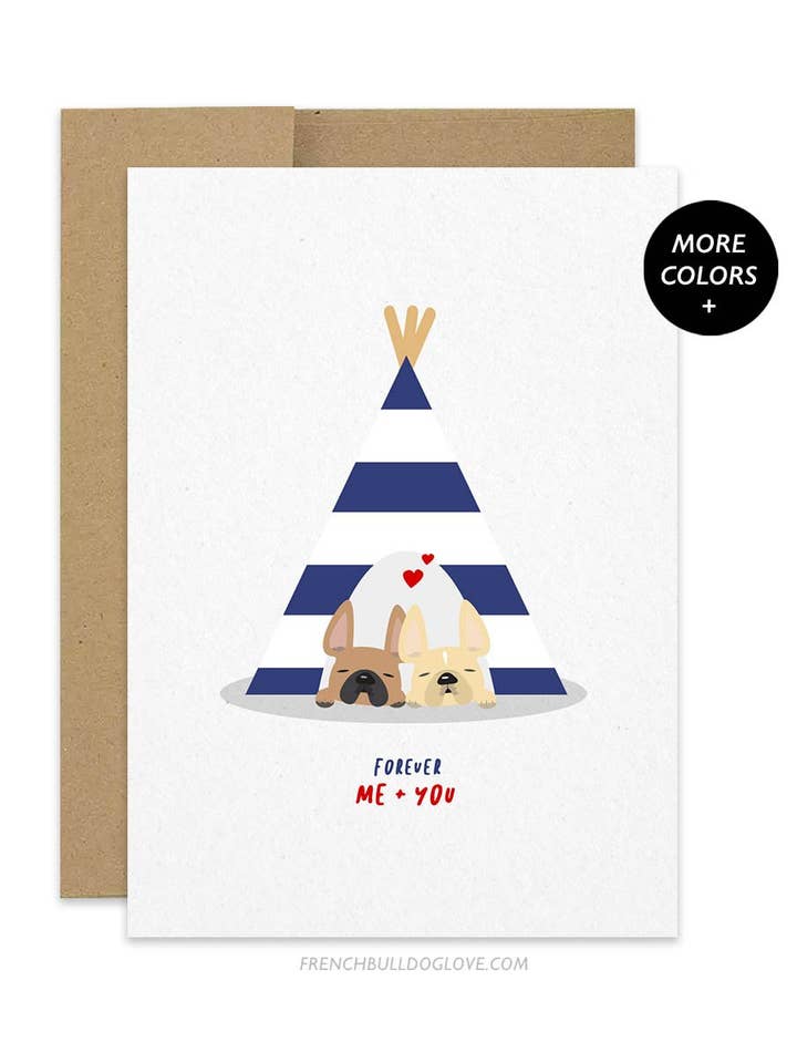 Carte de voeux Bouledogue français Teepee Love pour la vente par French Bulldog Love