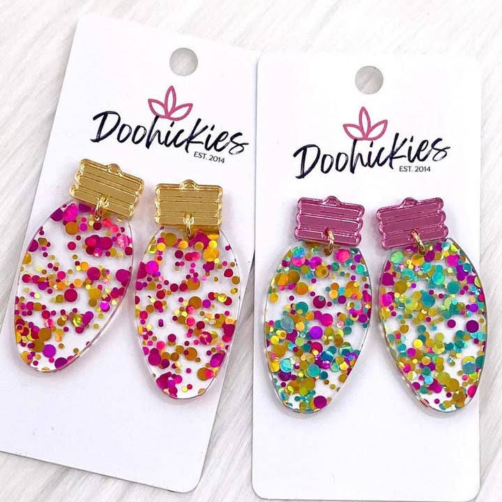Doohickies - Wholesale Hangende/ronde oorbellen - 2" Confetti Lichten - Kerstmis Acryl Oorbellen2