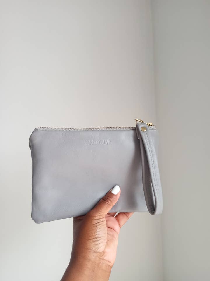 Gray Leather Wristlet for wholesale by NKHenry