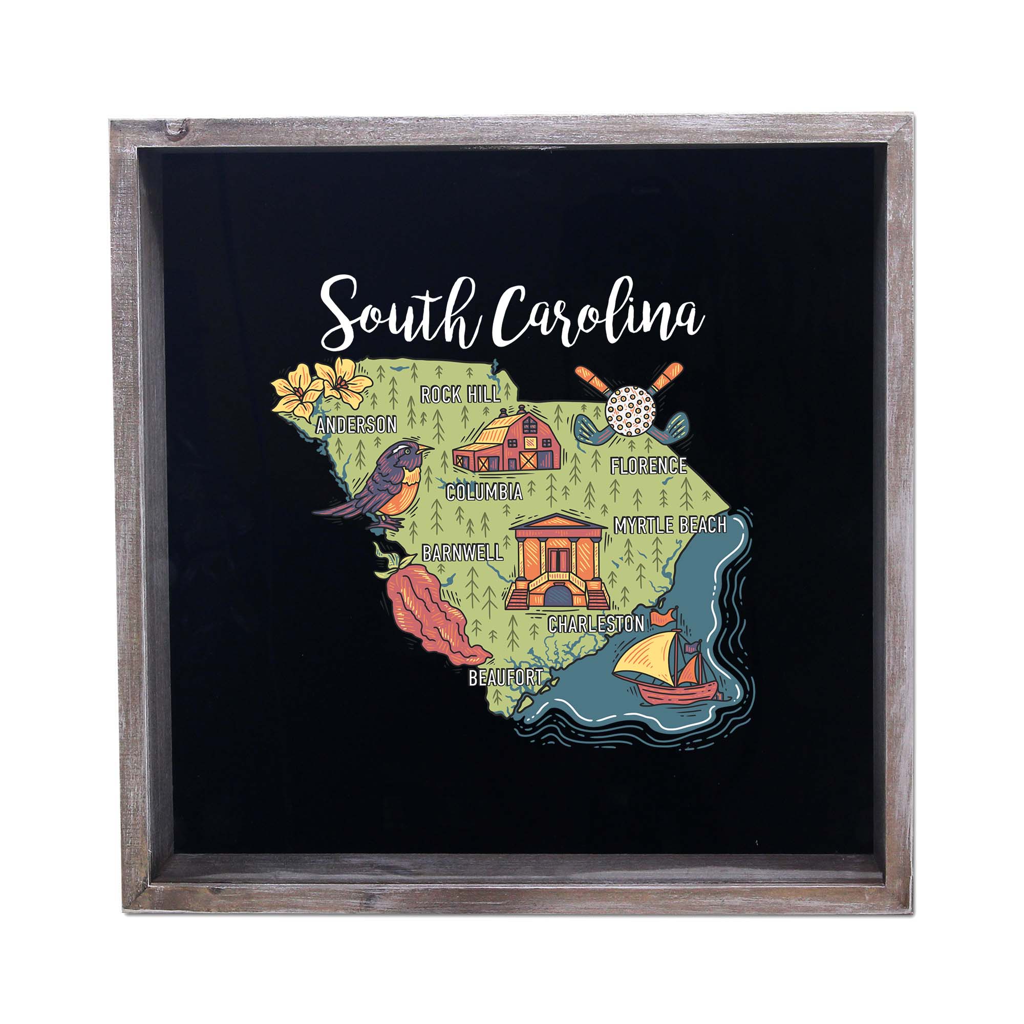 Torched Products - Wholesale Sign - State Map Design Shadow Box - Gray37
