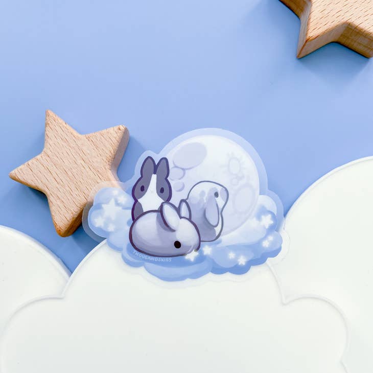 Thousand Skies - Wholesale Sticker - Vinyl Sticker (Transparent) Silver Moon Bunnies