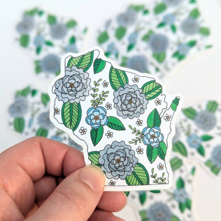 Autocollant Floral Aquarelle Wisconsin pour la vente par E R Kess Designs