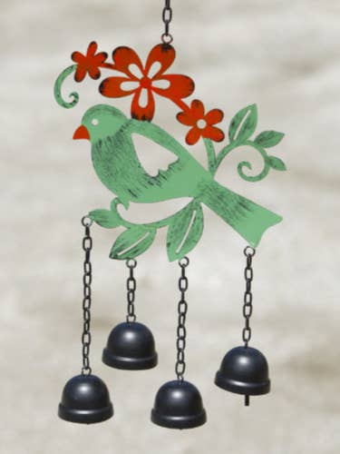 Multicolor Bird w/Bells Wind Chime for wholesale by Ancient Graffiti