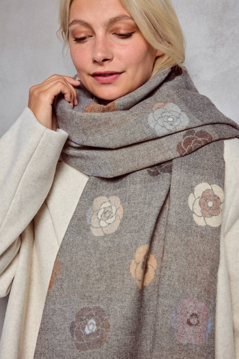 BYREN | ÉLINE L'ATELIER – Großhandel Schal – Damen – Wollschal mit wendbarem Blumenmuster FL204DF2