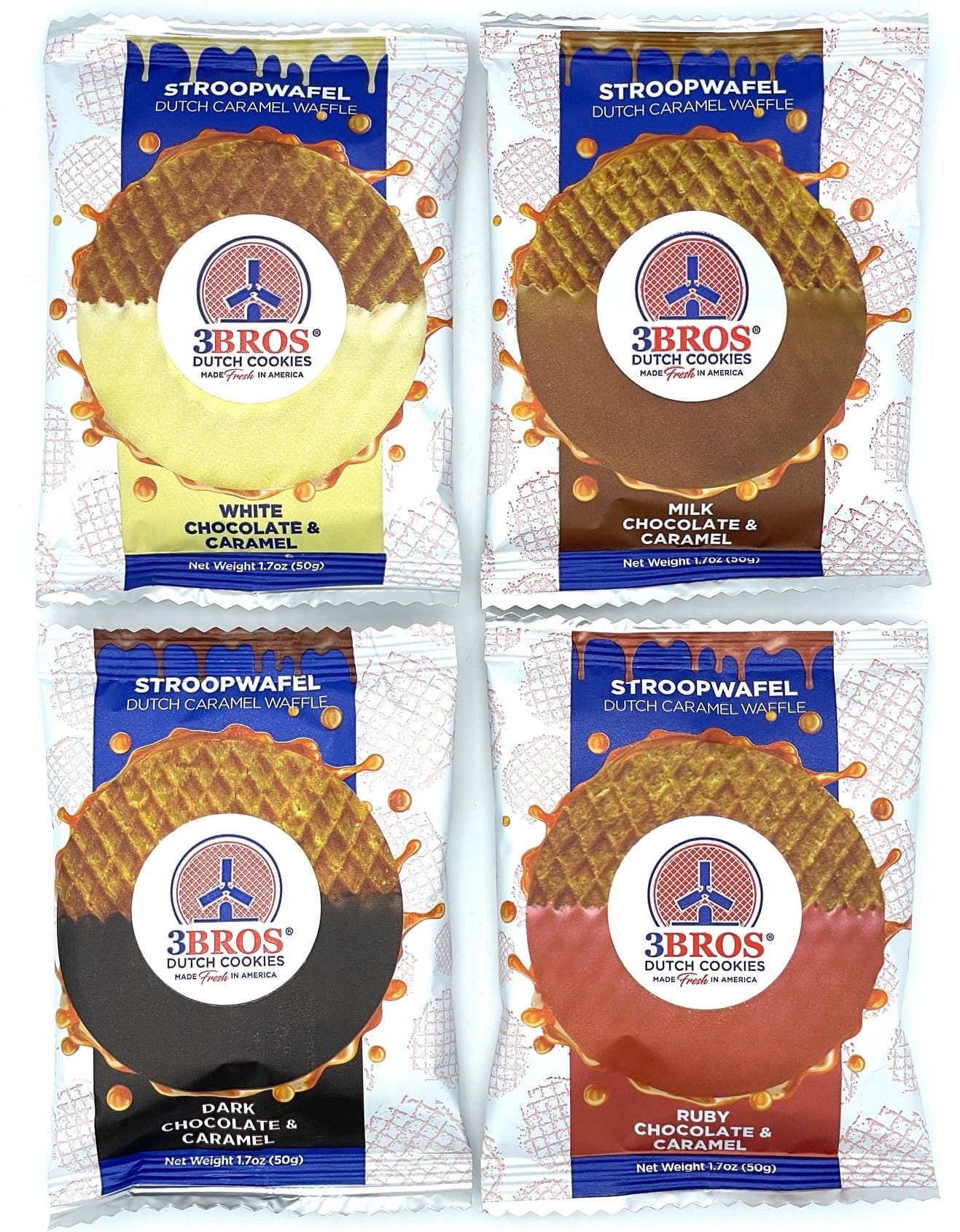 3Bros – Cookie por atacado – 16 Stroopwafels mergulhados em chocolate, pacote de variedades