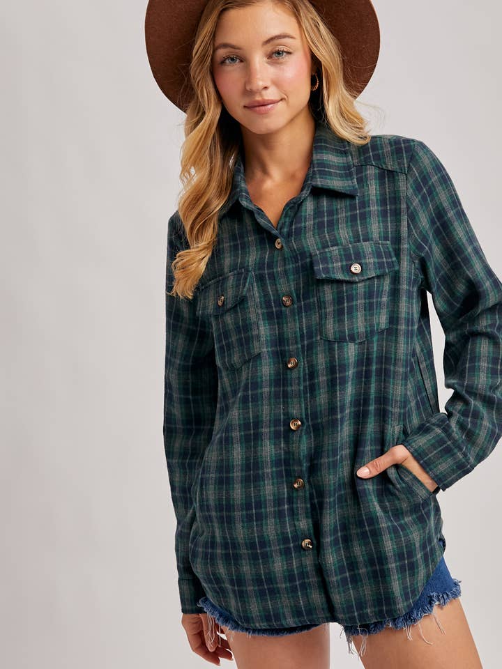 Bluivy - Wholesale Shirt - Women's - BUTTON DOWN PLAID SHIRT WITH POCKETS - 4TH OF JULY19