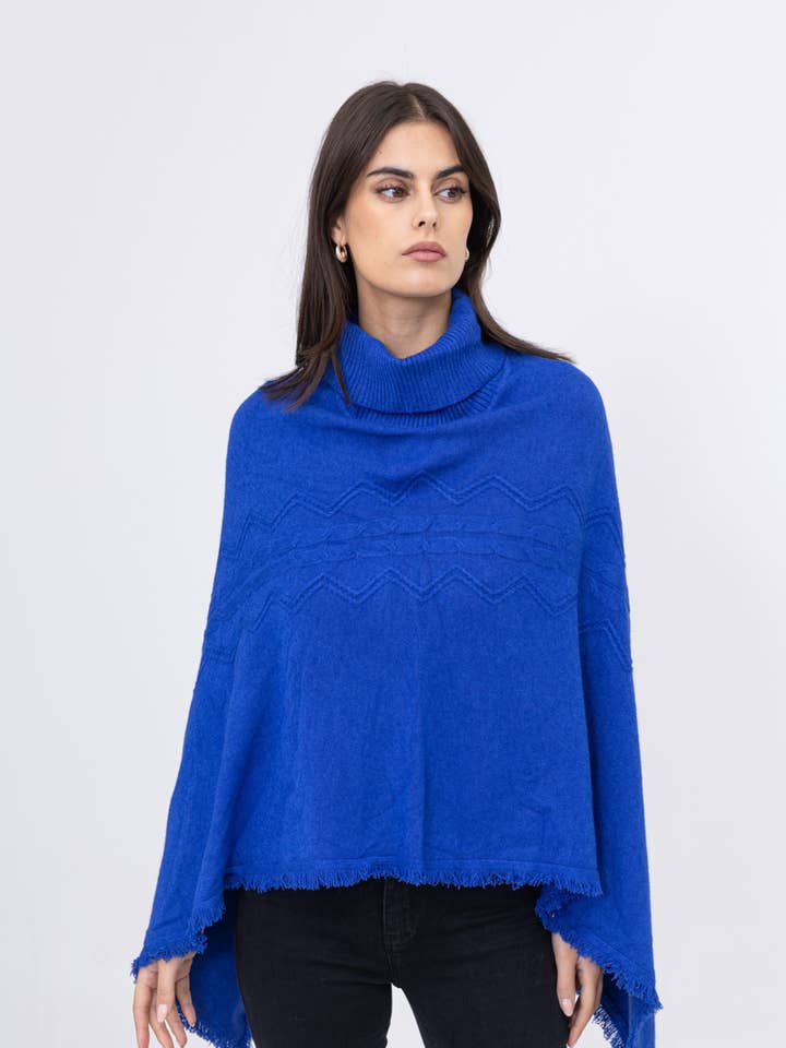 Women's Turtleneck Poncho – Woven Pattern & Fringed Finishes for wholesale by Happy look