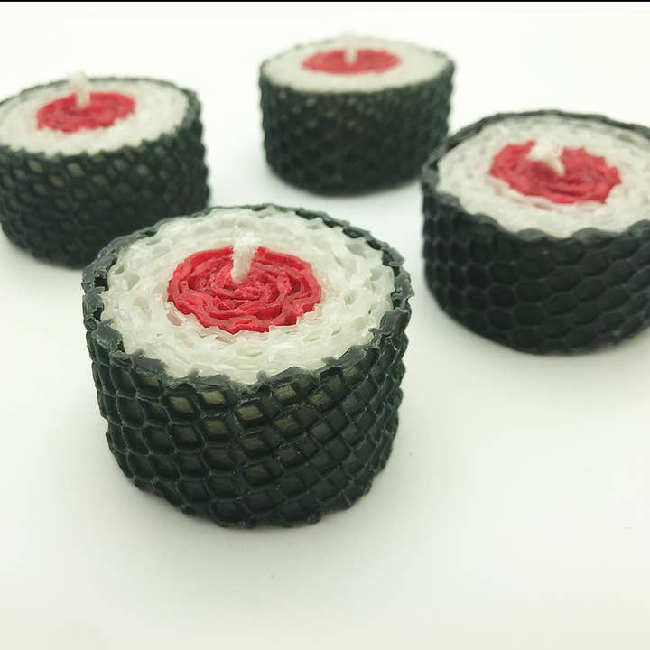 Sushi Candles 4 Pack - tuna salmon nigiri rolls cucumber for wholesale by Natural Selection Bath and Body