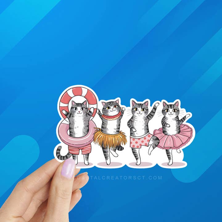 Four Pink Ballerina Cats Laptop, Phone, Bottle Sticker for wholesale by Coastal Creators of Connecticut