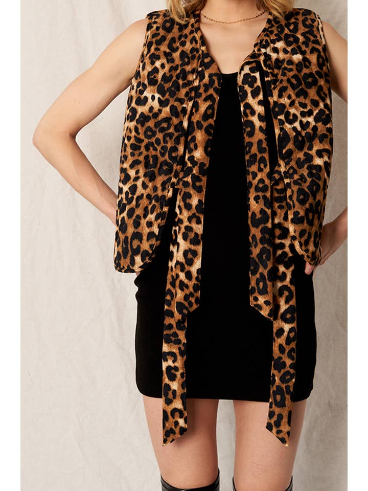 Brown Black Leopard Print Ribbon Vest for wholesale on Faire