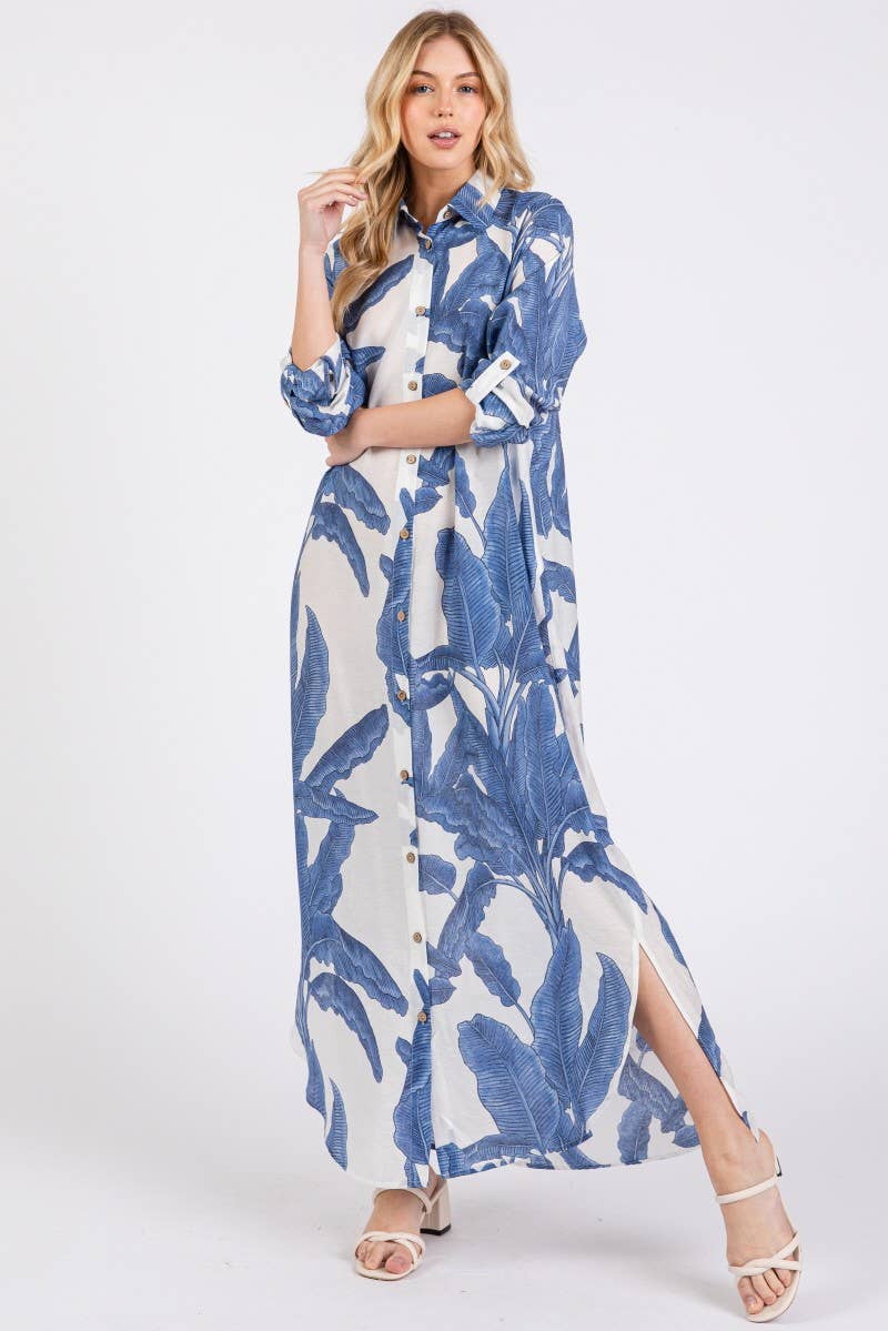 Vanilla Monkey - Wholesale Dress - Women's - Palm Print Button-down Maxi Dress1