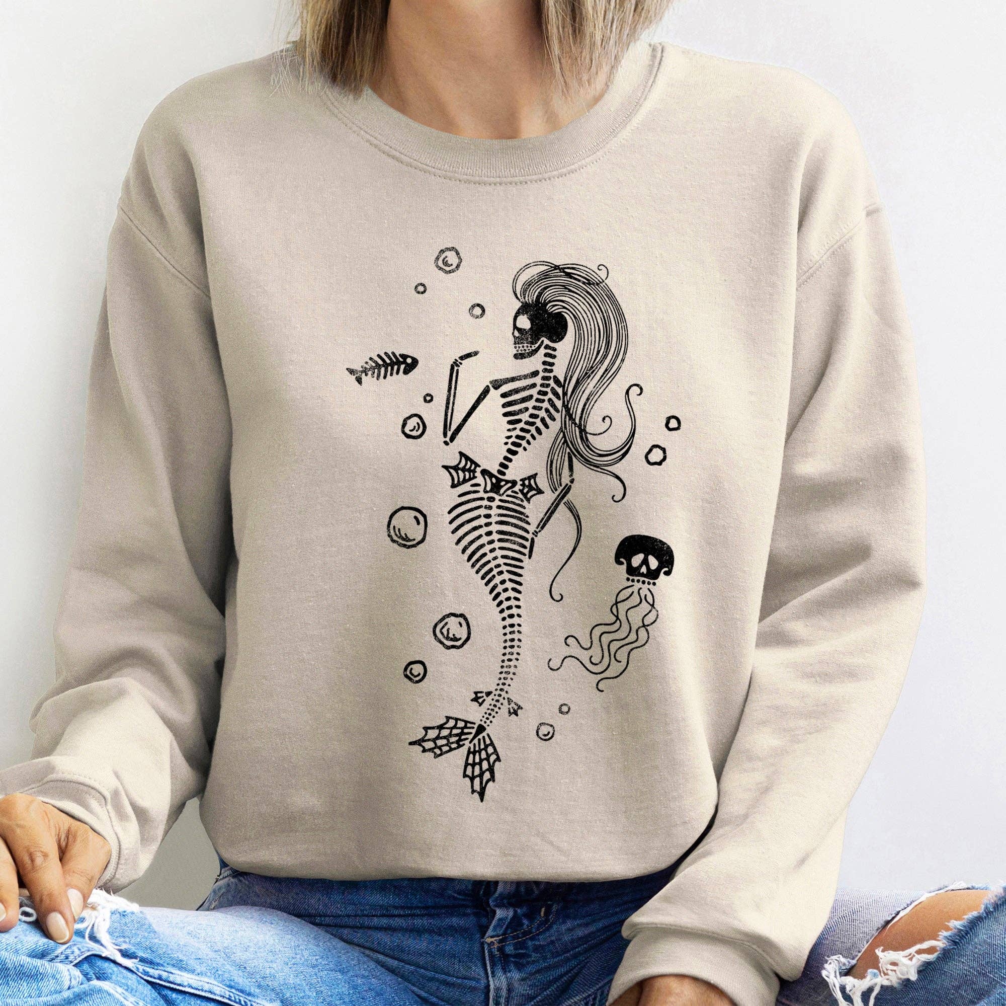 Refinery Number One LLC – wholesale Sweatshirt med tryck - Dam – Sjöjungfru Skelett Jelly Fish Tröja3