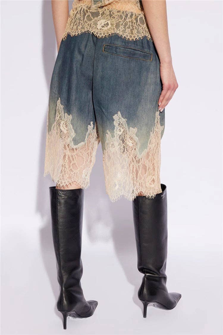 Sanyao Fashion - Wholesale Top & Short Set (NOT Loungewear) - Women's - M37 Lace-Stitched Denim Two-Piece with Suspender Shorts16