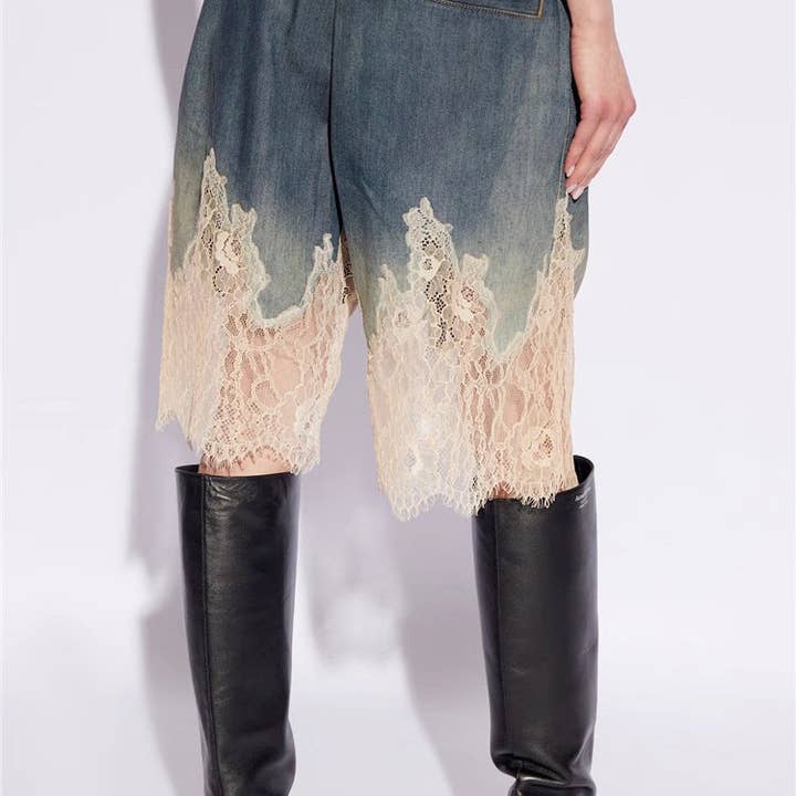 Sanyao Fashion - Wholesale Top & Short Set (NOT Loungewear) - Women's - M37 Lace-Stitched Denim Two-Piece with Suspender Shorts16