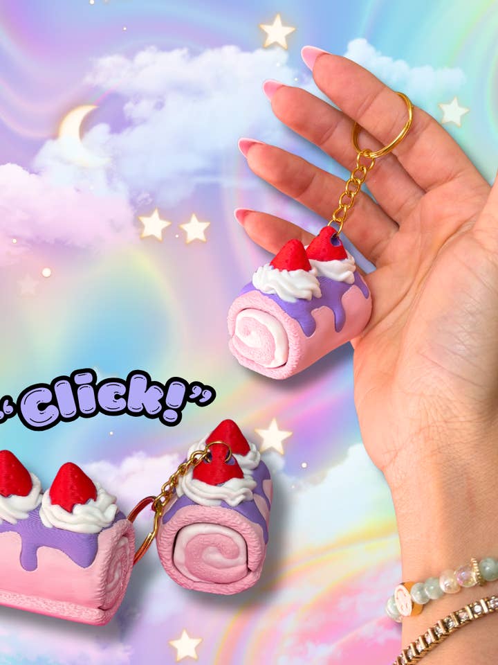 Sweet Treat Kawaii Strawberry Cake Roll Fidget Clicker : Satisfying Fidget Toys for wholesale by Cosmic lovely
