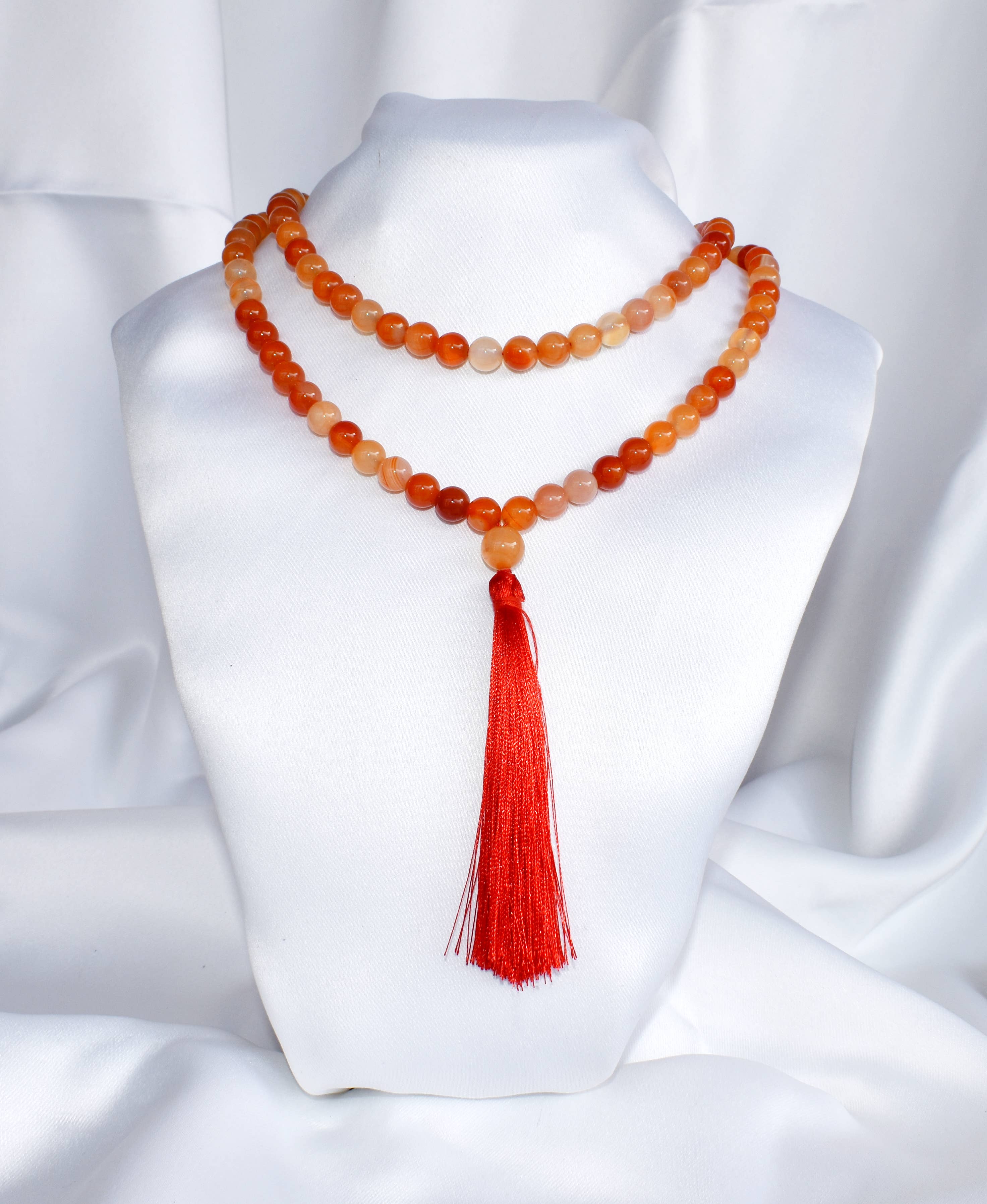 Soothing Crystals - Vente Collier de prière en perles - Mala en pierres précieuses | Cornaline | 108 perles de prière | Jap Mala1