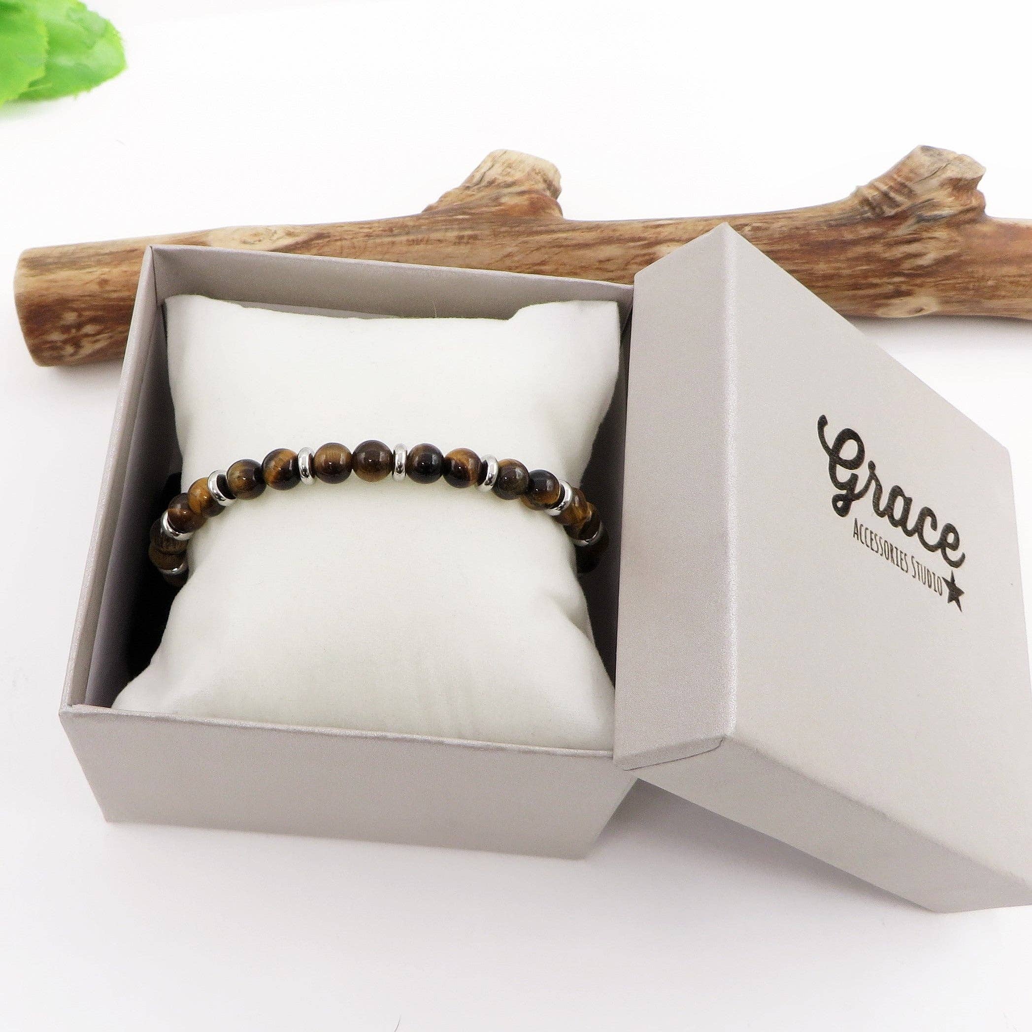 Atisha Spiritual Shop - Venta al por mayor Pulsera de cuentas - SIDDHI ~ Pulsera unisex bicolor de piedra natural dura y acero inoxidable4