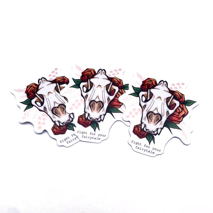 Kämpfe für dein Märchen (Vorderseite) Aufkleber für den Großhandel von Playing Possum Clothing Co.