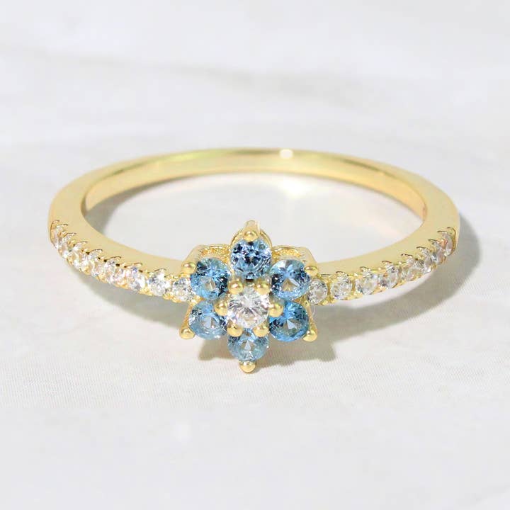 Aquamarineblomst ring for engroshandel hos Sami Jewels