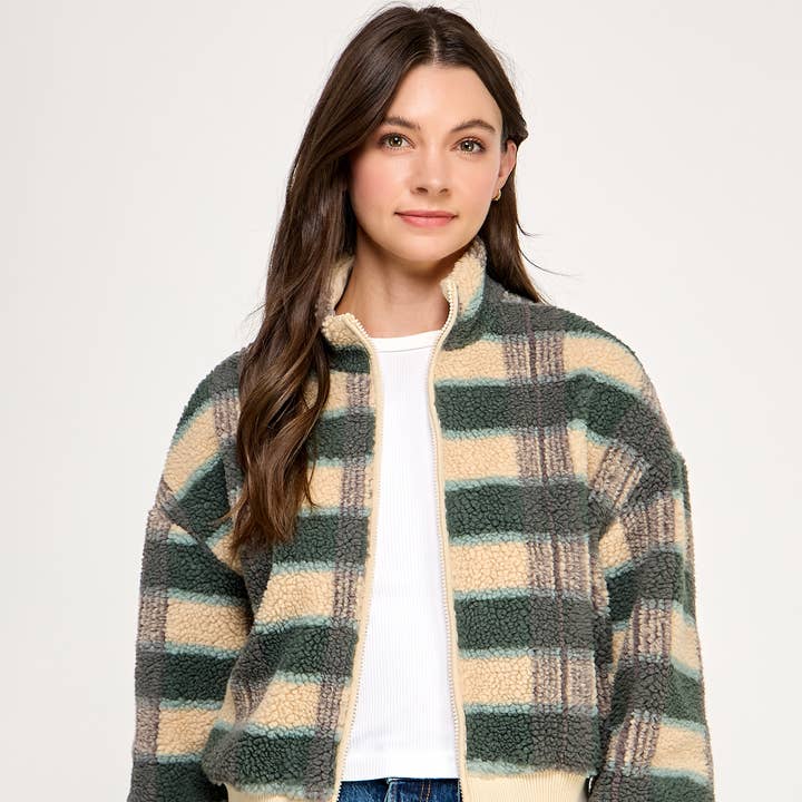 RJ-10324-6 PLAID SHERPA JACKET-CREAM FOREST and other Purchase Wholesale plaid sherpa jacket. Free Returns & Net 60 Terms on Faire trending on Faire.