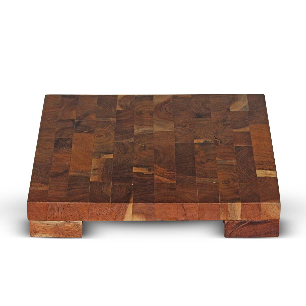 India Handicrafts Inc - Wholesale Taartplateau - Taartstandaard van End-Grain hout met voet, vierkant1