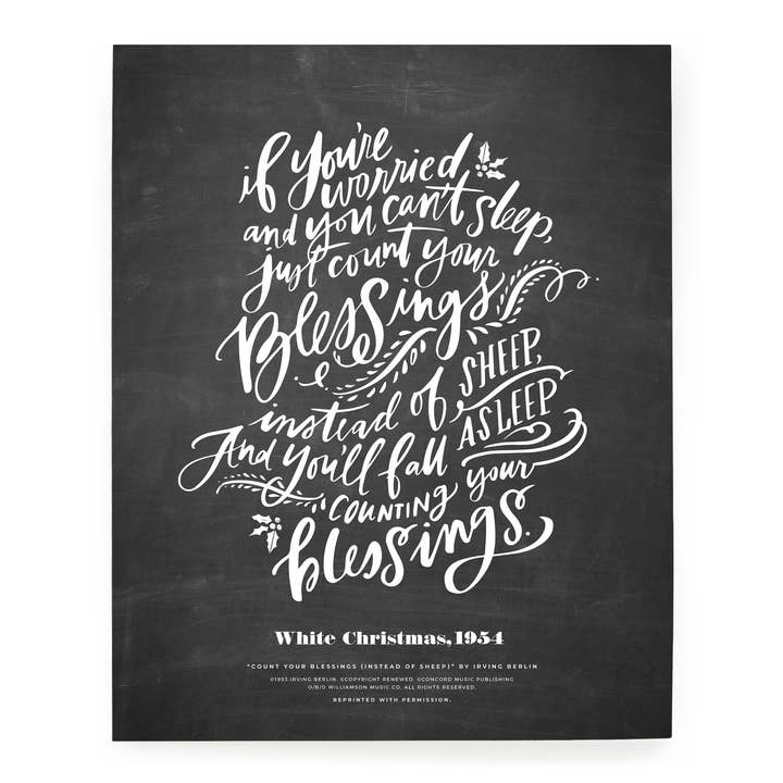 Comptez vos bénédictions (Noël blanc) | Tableau noir | Impression artistique pour la vente par Lindsay Letters