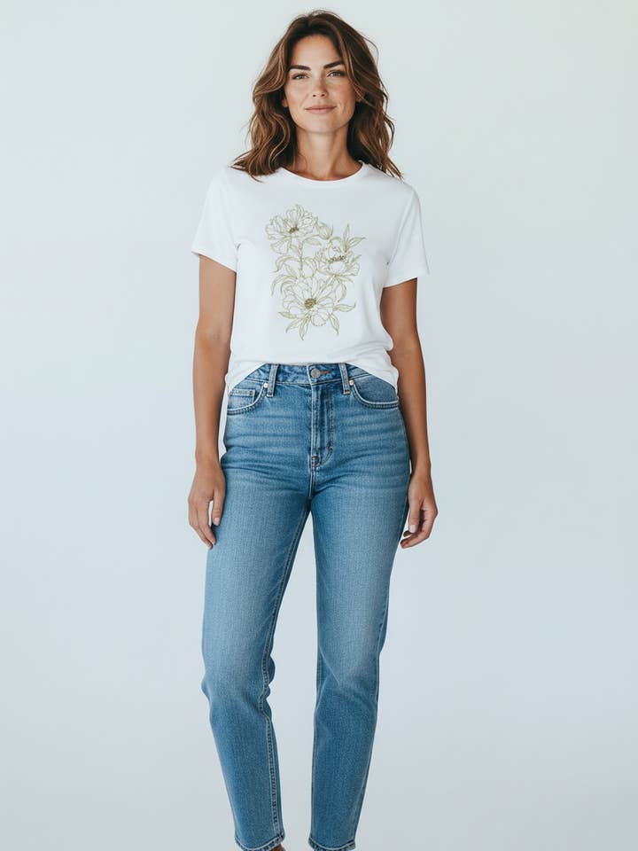 Floral pattern cotton T-shirt for wholesale by Attrait Paris