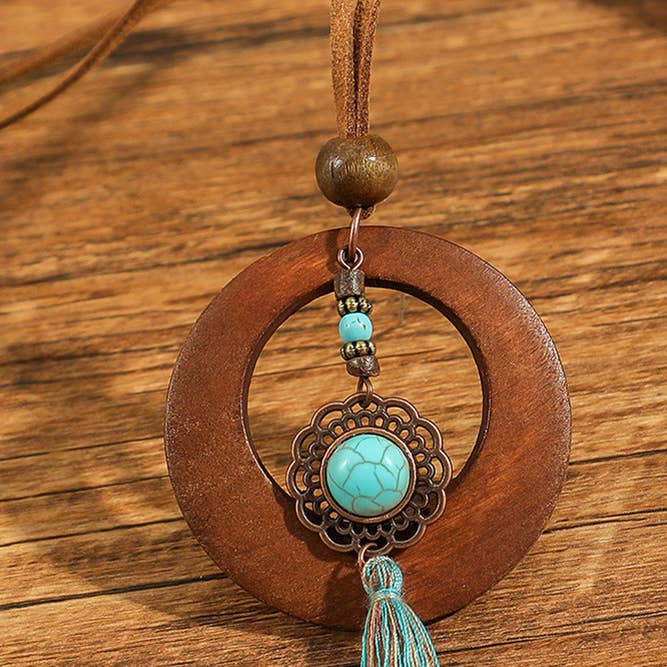 UNISHE - Wholesale Pendant/Charm Necklace - Western Vintage Tassel Turquoise Necklace HH065