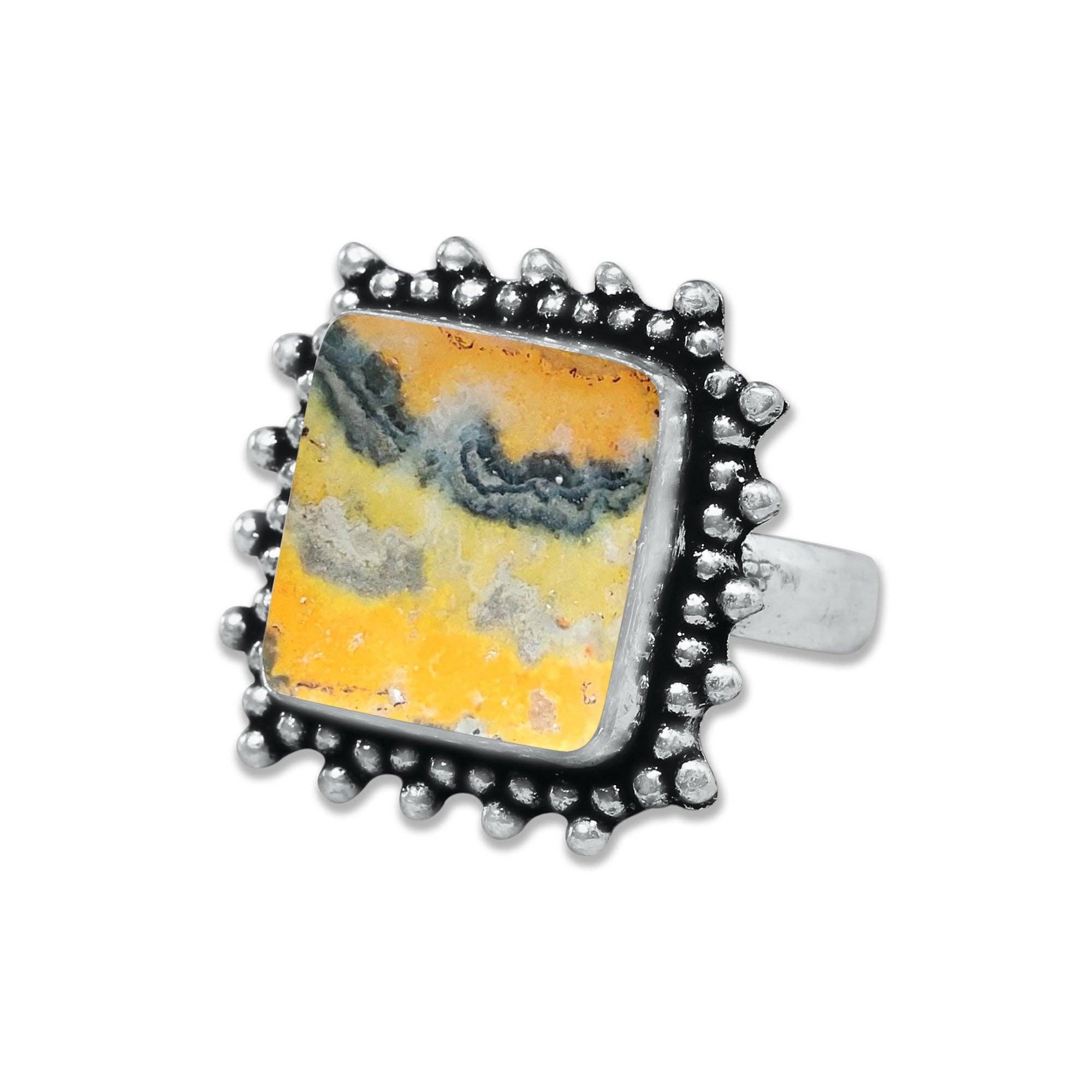 Handmade Jewels - Wholesale Cocktail/Statement Ring - Bumblebee Jasper Rings – Handmade, Silver-Plated, Designer  (Made to Order)6