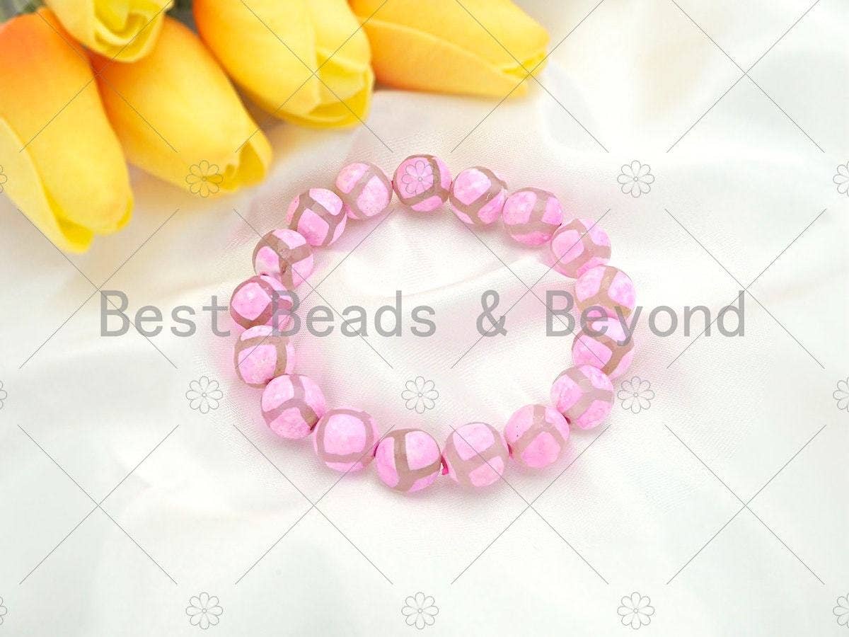 BestBeads&Beyond - Wholesale Armband met kralen - Roze Tibetaanse Agaat rekbare armband, Sku #U11271