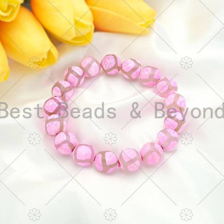 BestBeads&Beyond - Wholesale Armband met kralen - Roze Tibetaanse Agaat rekbare armband, Sku #U11271