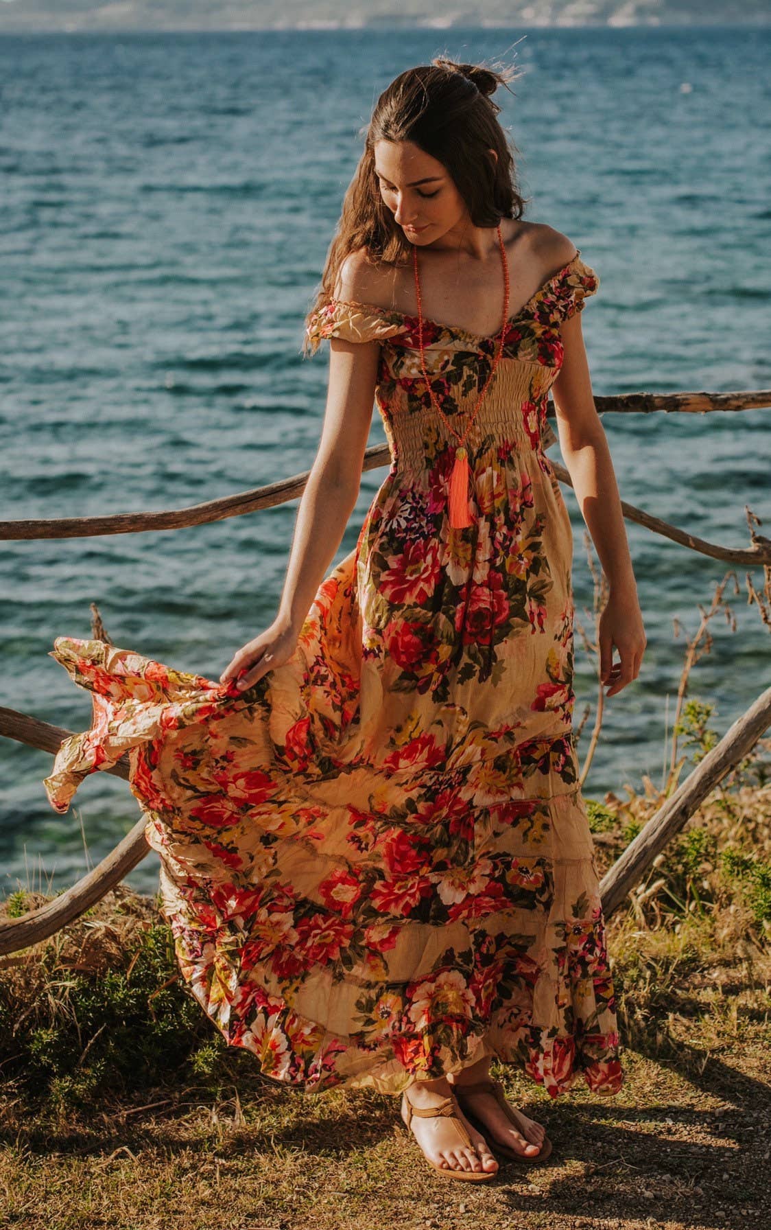 Miss Kitsch - Wholesale Dress - Women's - THAILAND Beige Floral Long Dress1