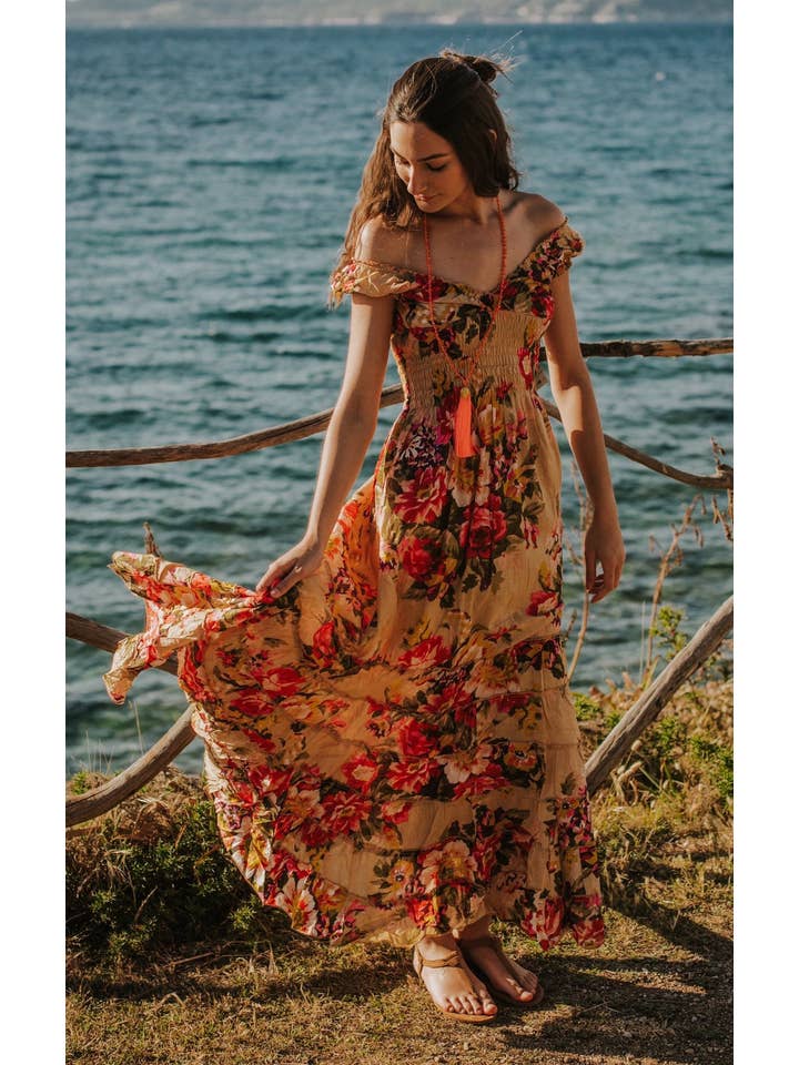 Miss Kitsch - Wholesale Dress – Women's - THAILAND Beige Floral Long Dress1