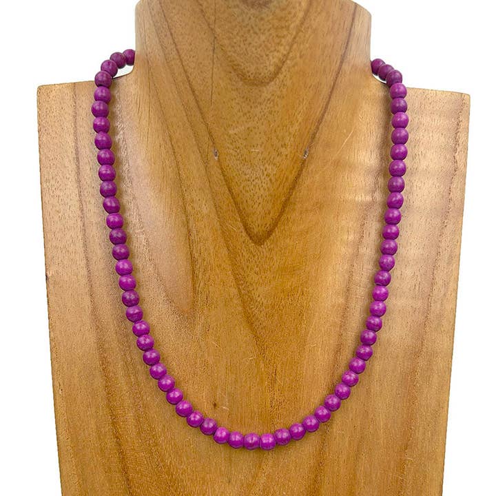 NKY250525-09 16'' 6mm purple stone beads Necklace for wholesale by Western Elite Jewelry