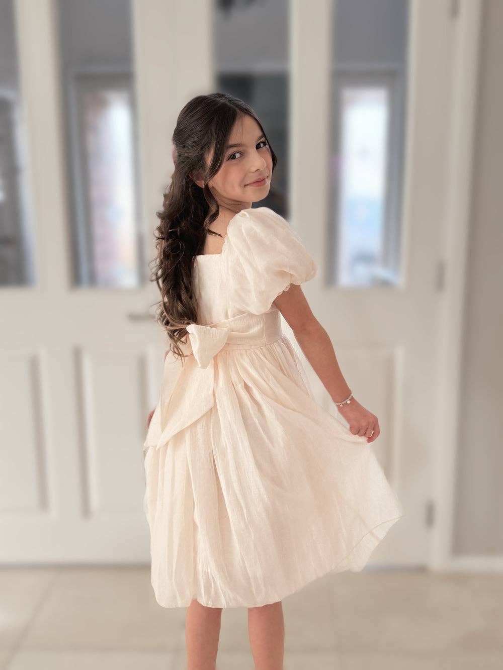 A Little Lacey - Wholesale Dress - Kids - Lucy Girls Champagne Midi Dress7