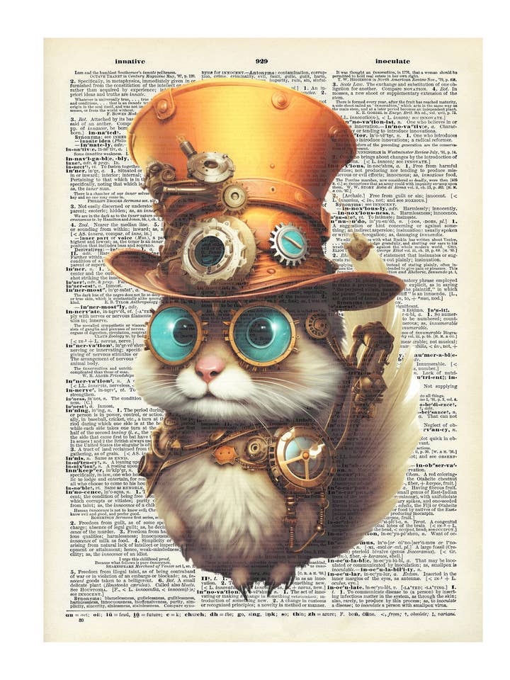 fantasy style, mechanical animals, Vintage Dictionary Prints for wholesale by Crazilyhumbledesigns