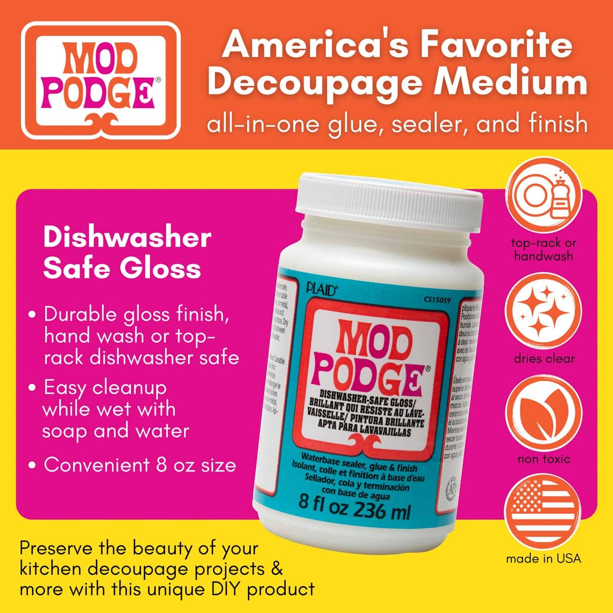 Plaid Crafts - Wholesale Craft Supplies - Mod Podge ® Dishwasher Safe Gloss2