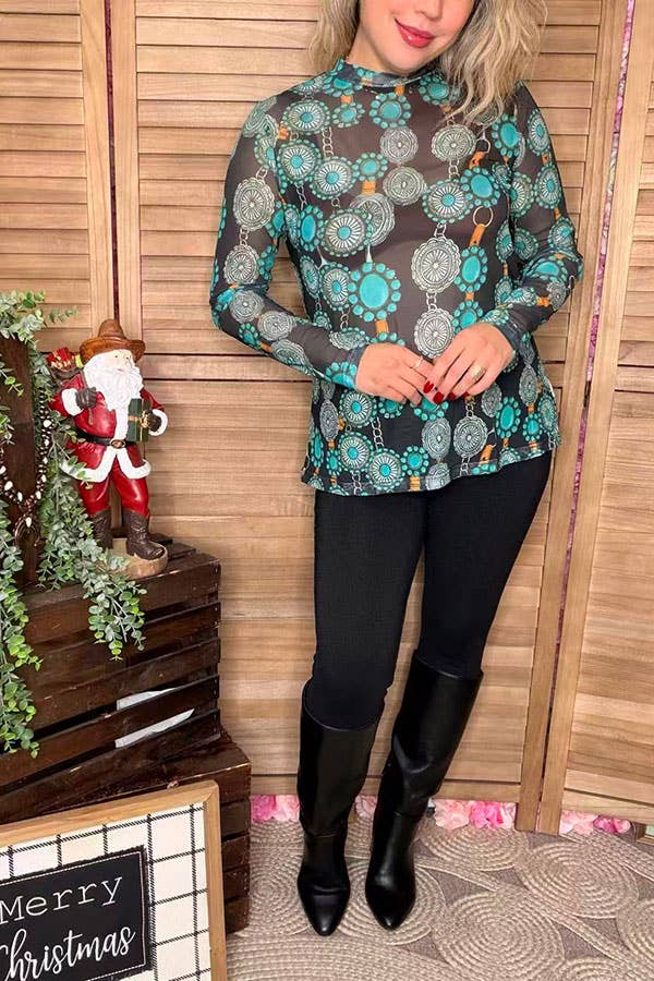 luluclothes - Wholesale Blouse - Women's - Western jewels printed sheer women shirts XCH165645